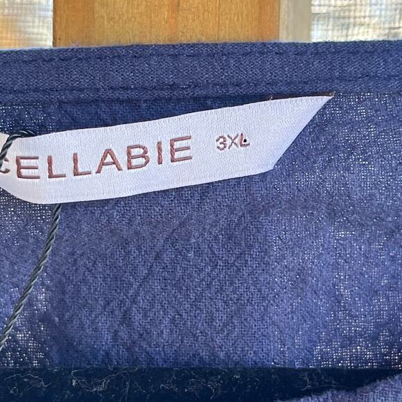 Cellabie Women's Navy Embroidered Linen Blend Top Size 3XL. NEW - Picture 8 of 11